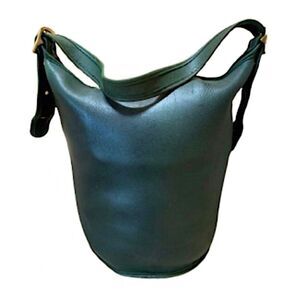 VINTAGE COACH Dark Green Leather Duffle Sac Feeder Bucket Crossbody Bag XL 9085
